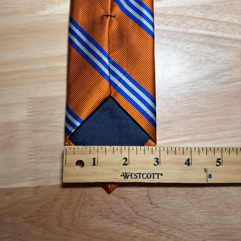 Saddlebred Tie Mens OS Orange Blue Repp Stripe 100% Silk Business Formal Necktie